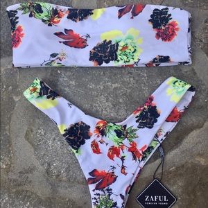 Strapless Floral High Cut Bandeau Bikini